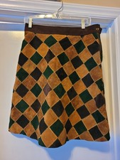 70s 80s Leather Patchwork Backgammon Vintage Skirt Sz Small Medium