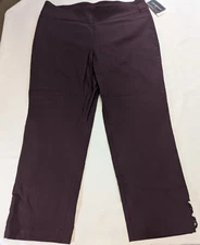 Counterparts Pull On Burgundy Stretchy Pants Studded Open Weave Hem size 16 NEW