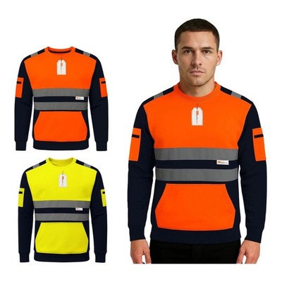 GM Hi Vis Sweatshirt Rundhalsausschnitt Klasse 3 Kontrasttasche reflektierend Sicherheit UK Herren
