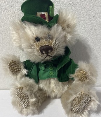 ST. PATRICK'S DAY Jointed Stuffed Mohair Bear Toy Top Hat Vest  T.L. Toys 9''