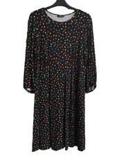 Roman black multi heart print A-line dress size 16, 35.5" Long, stretchy boho