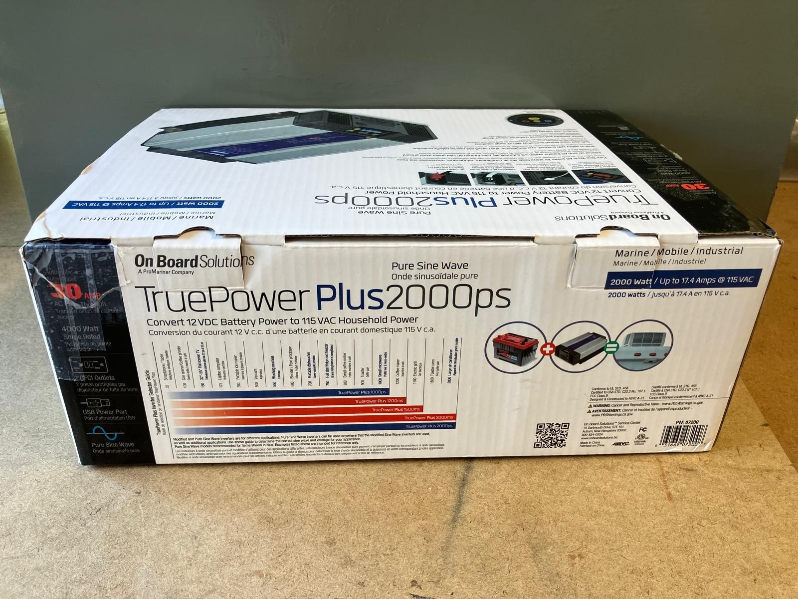 Pro Mariner TruePower Plus 2000ps Inverter,  12VDC to 115VAC,  2000 Watts, NEW!