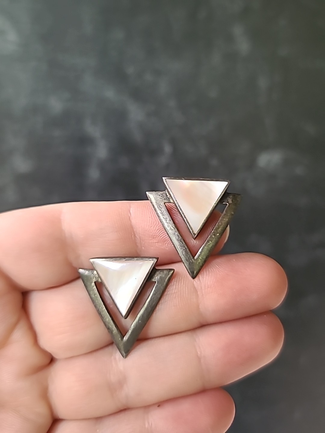 925 Sterling Silver MOP Triangular Stud Earrings … - image 2