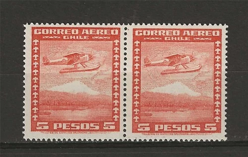 Chile 1934 Sc# C43 Airmail Plane Airplane 5p pair MNH