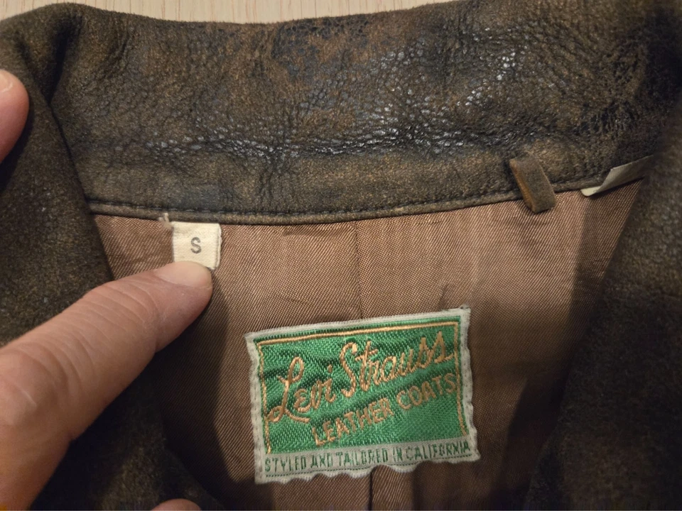 James Bond Skyfall Levi’s 复古 20 世纪 30 年代 Menlo 皮革夹克,尺寸 S 棕色 — 第 3/4 张图片