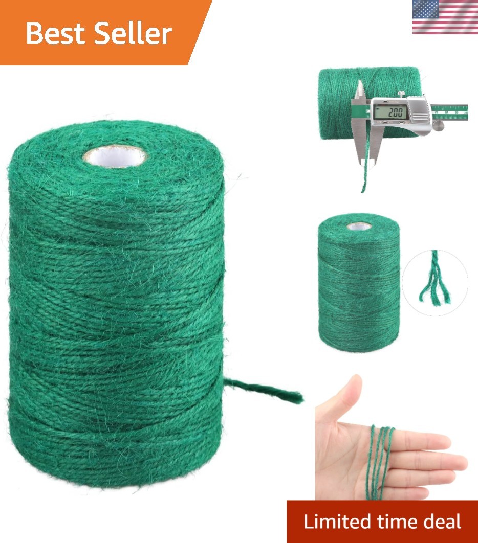 Versatile 656 Feet Green Jute Twine - Ideal for Christmas Crafts & Gardening