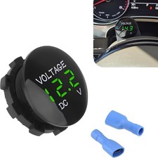 Voltmeter Gauge, 12 V-24 V DC LED Digital Round Panel Voltage Detector, Mini 2 P