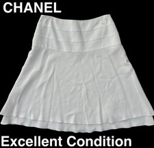 Auth CHANEL Excellent Condition Coco P2072V10849 Skirt Silk Ivory France FS