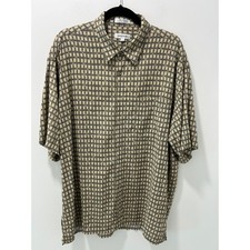 Pierre Cardin Mens XL Short Sleeve Rayon Button Down Shirt Geometric Diamond Tan