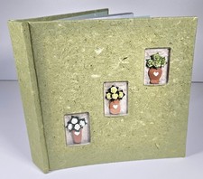 Green Infinity Handmade Green Paper Photo Album w/ 3D Heart Vased Flowers 36p.