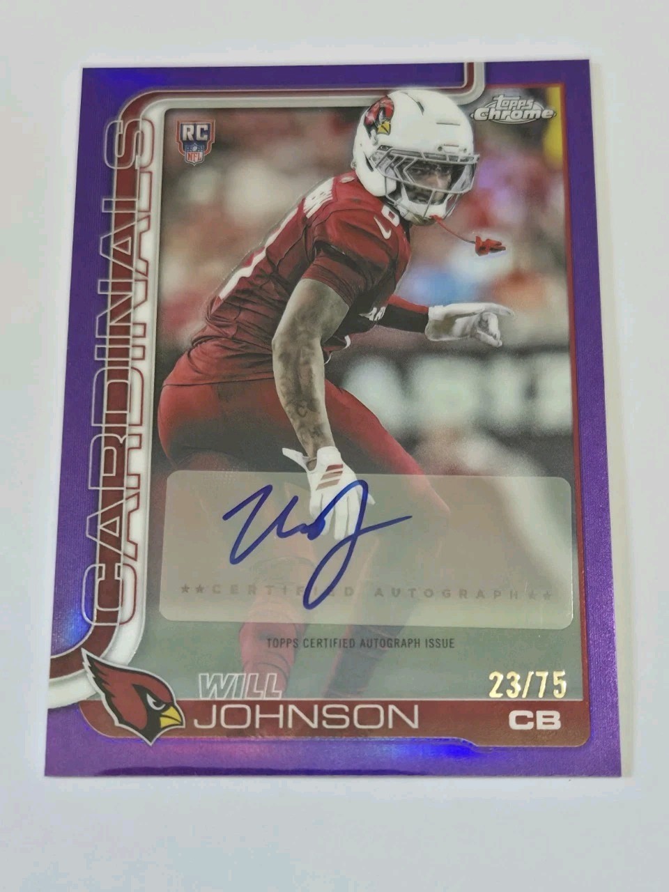 2025 Topps Chrome Will Johnson RC Auto Purple Refractor /75 Cardinals