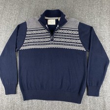 Weatherproof Vintage Men  s Sweater L Navy Fair Isle Nordic 1/4 Zip Pullover