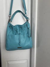 Coach Avery Park Blue Hobo Pebble Leather Bucket Drawstring Crossbody Bag Purse