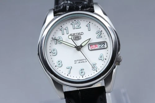 Vintage Seiko 5 7S26-01V0 Arabic Numerals White Dial Automatic Watch From Japan