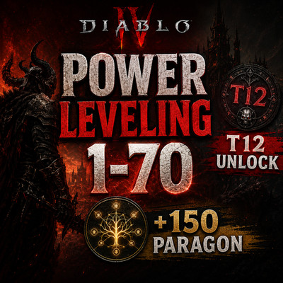   Diablo 4 Power Leveling Service   Level 1 70 | T12 Unlock | +150 Paragon
