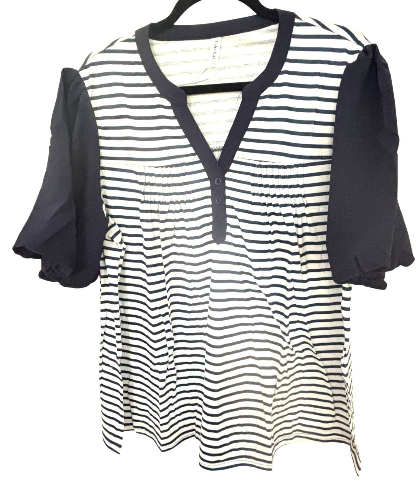 Falechay Womens 2XL Striped Top With Puff Sleeves & Button Detail