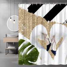Flamingo Shower Curtain Gold Glitter Leaf Print