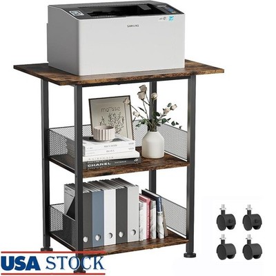 3-Tier Printer Stand Rolling Cart Storage Shelf 3D Printer Scanner Copier New