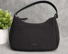 Vera Bradley Black Quilted Microfiber Shoulder Bag Hobo Purse Zip Top