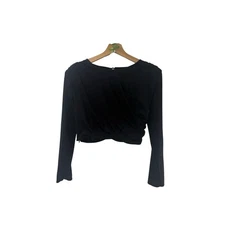 DO + BE Black Cropped Long Sleeve Top with Ruched Detail Minimalist Modern Crop