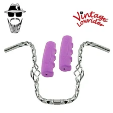 Lowrider Cage Twisted 13" 25.4 Handlebar Chrome 0214 120 Grips Solid/Purple