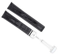 20MM LEATHER BAND STRAP FOR FIT CARTIER TANK FRANCAISE WATCH CLASP 20/18 BLACK