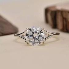 Solitaire Wedding Ring 2 Ct Round Cut Moissanite 14K White Gold Plated Silver