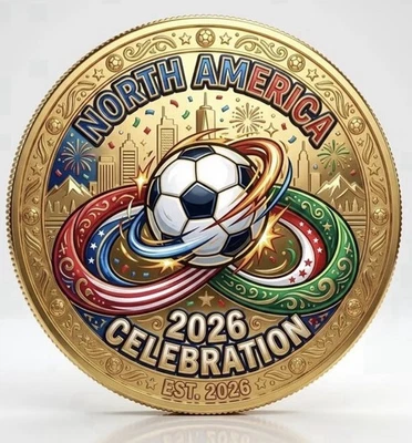 Fussballer Medaille 2026/North Amerika/ Souvenir Medaille 2026/vergoldet - Bild 1 von 3