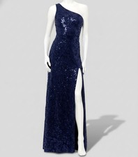 Blondie Nites Women's Blue Sequined One-Shoulder Gown Dress, Juniors Size 9