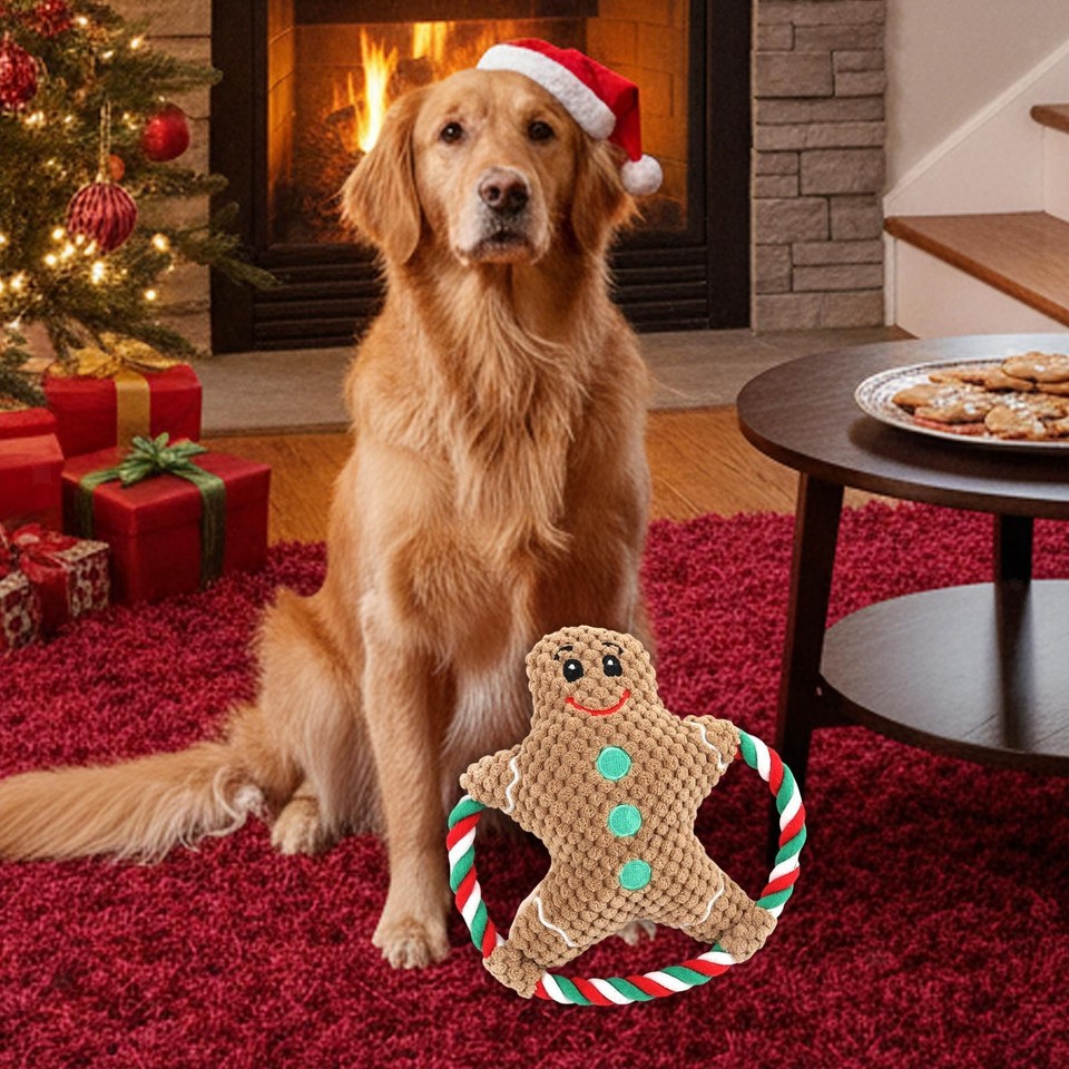 Christmas Dog Plush Squeaky Toy Interactive Toy Funny for Small Medium ...