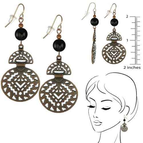 Boho Abstract Copper Drop Beaded Earrings, Color Choices, 18K Gold Ear Wires - Picture 5 of 24