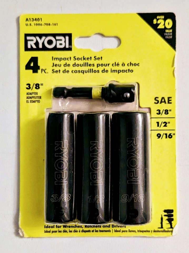 Ryobi 18V MultiSize 4 Position Ratchet 1/2"3/8"1/4" PCL280B (OB) w/3/8" Sockets  - Image 3 of 3