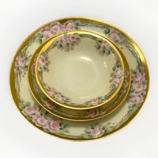 Antique 3PC Place Setting Gold Rose Victorian Austria MZ Weimar VTG Rare Estate