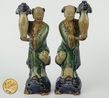 PAIR Antique Chinese Famille Verte Sancai Porcelain Hehe Immortal Figures 18thC