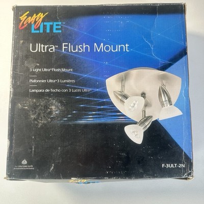 Rare Vintage Easy Lite Ultra 3 Light Flush Mount Ceiling Fixture Satin Nickel