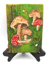 Folk Art 3-D Mushroom Wall Plaque Hand Crafted Hand Painted Signed VTG Rustic D1