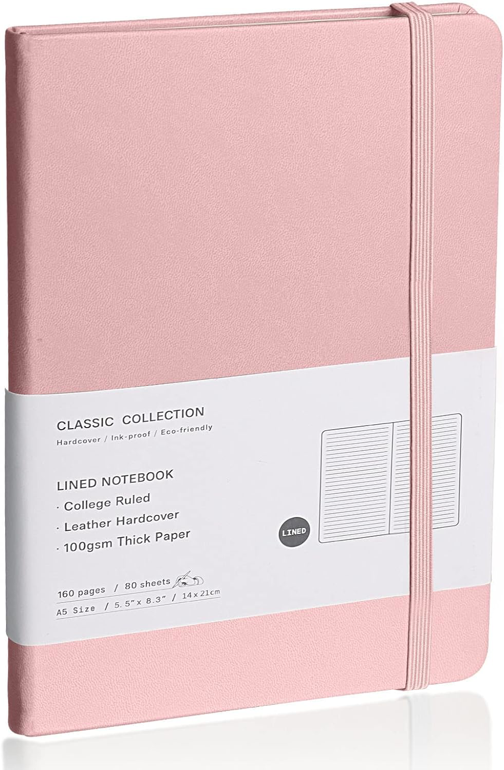 Lined Journal Notebook, Pink, 160 Pages, Medium 5.7 x 8 inches, Hardcover