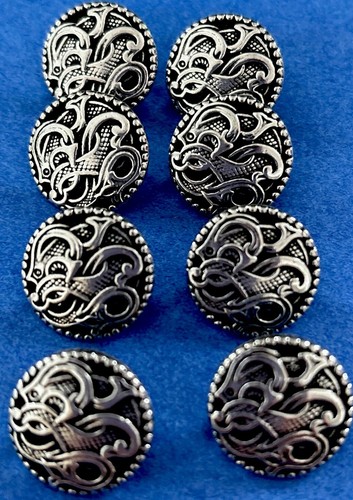 Vintage Pewter Buttons Norwegian! 8 DRAGON WOW!!( Drage) Intricate! 11/16” - Picture 3 of 15