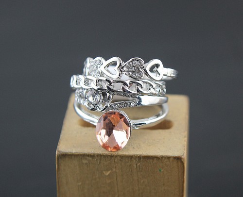 Wholesale Jewellery Lots 47Sets Fashion 4 IN 1 Rhinestone Glass Lady's Rings - Picture 3 of 6