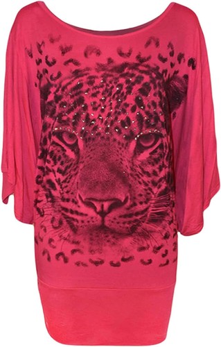 Womens Batwing Sleeve Scoop Neck Glitter Tiger Printed Top Ladies Sequin T Shirt - Picture 5 of 18