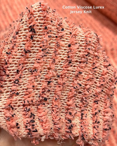 Salmon Pink Tweed Fabric Striped Cotton Jersey Lurex Knit Jacketing FRANCE 3.0m - 第 1/9 張圖片