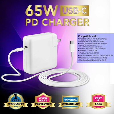 45W USB-C Type-C AC Power Supply Adapter Charger fits Lenovo HP Acer Asus laptop