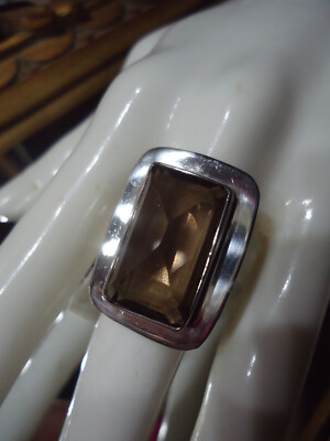 Rauchquarz Silber Designer Ring Atemberaubend Riesig 2cm Rechteckig Pyramide UK P Neu