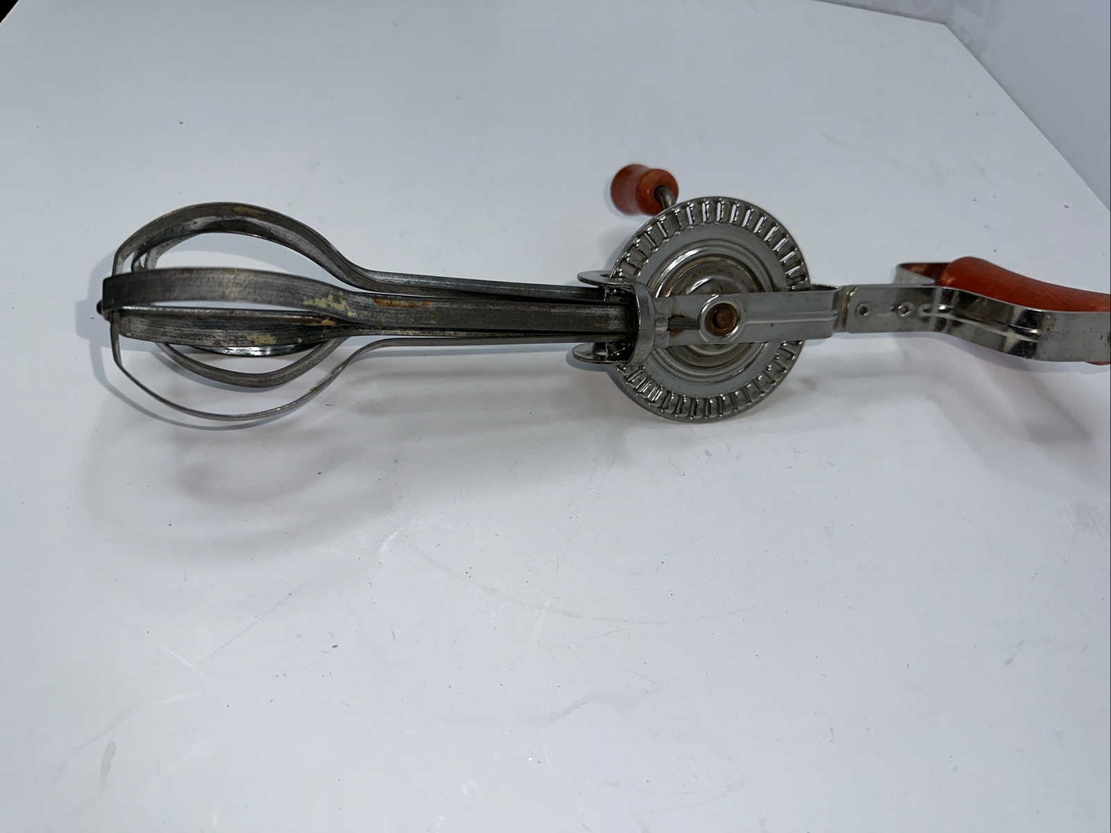 Vintage ANDROCK High Speed Beater Hand Mixer Egg Beater USA Red Wooden Handle