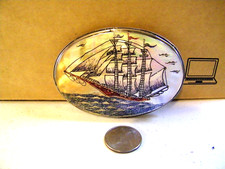 Mother of Pearl With Sailing Ship Etched onto Front