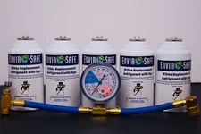 R134a Replacement Refrigerant with dye, 5 CANS, Brass Gauge.