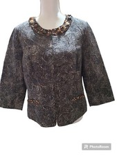 Chicos Embellished Brown/Beige Jacket Blazer Size 1 Medium EUC