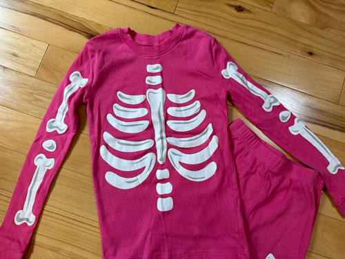 Komar Kids Girl Pajamas Sz 8 Two Pc Glow In the Dark Skeleton Pink 100% Cotton - Picture 3 of 5