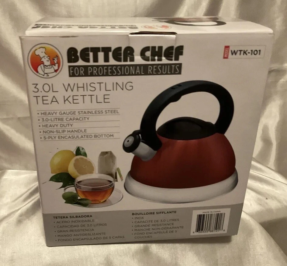 Nueva tetera silbante de 3,0 litros profesional Better Chef roja brillante HD Foto 2 de 4