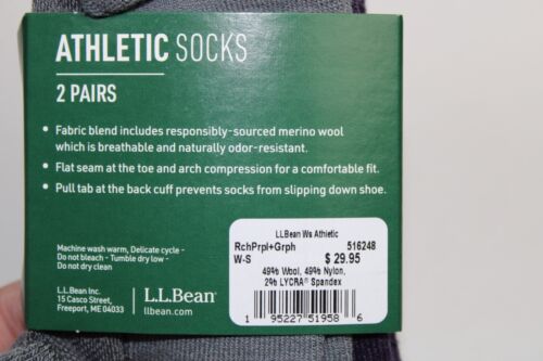 NEW L.L. Bean Women's Athletic Wool Blend Ankle Socks Purple/Grey 2-Pack SM 4-6 - Picture 3 of 4
